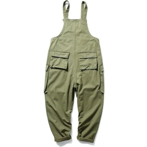 Men Hip Hop Cargo Work Pants Loose Overalls Trousers Multi-Pocket Bib Casual