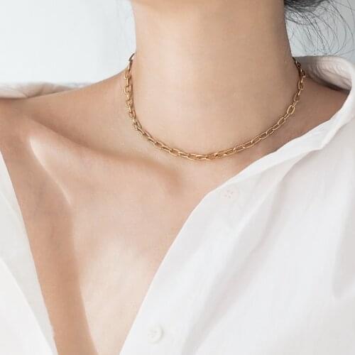 YUN RUO 2020 Trend 14K Gold Color Link Chain Choker Necklace Woman Fashion Titanium Steel Jewelry Gift Never Fade Hypoallergenic