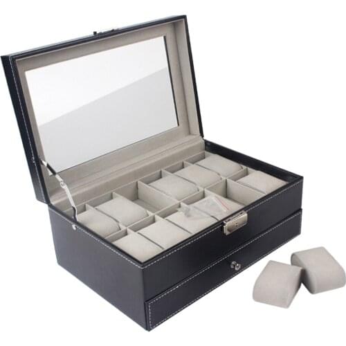 12 Slot Watch Storage Box Case Jewelry Display Showcase Container Lockable