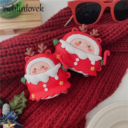 Christmas Pig Elk Case For Airpods 1 2 Pro Box Cute Cartoon Animal Soft Silicone Wireless Bluetooth Headset Protect Cover