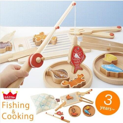 Export Japan Multifunction Children Wooden Cooking Fishing Toys Fun games kitchen Toys Play House Toys Quality Free shipping
