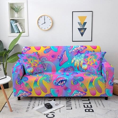 Hippie Mushroom Elastic Sofa Cover For Living Room Spandex Sofa Slipcover Sectional Couch Cover Corner Sofa Cover 12/3/4 Seater