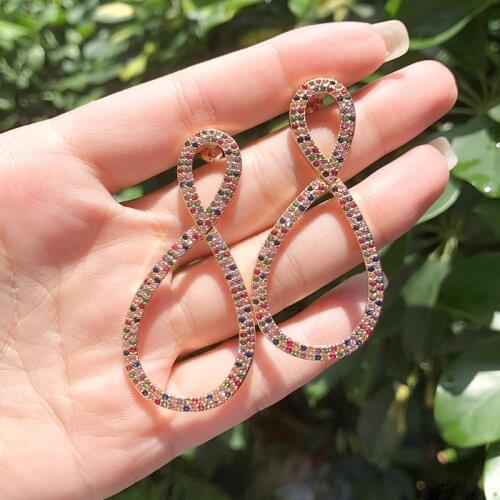 Funmode Big Charm Gold Color Drop Earrings Full Micro CZ Pave Wedding Party Show Earring Jewelry Wholesale FE48