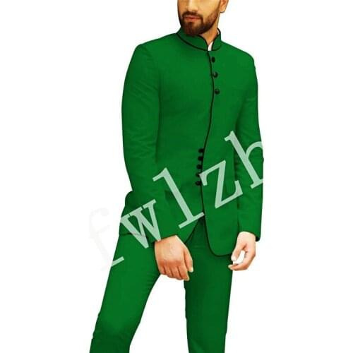 Handsome Groomsmen Mandarin Lapel Groom Tuxedos Wedding Dress Men Suits Blazer Prom Dinner (Jacket+Pants+Tie) K603