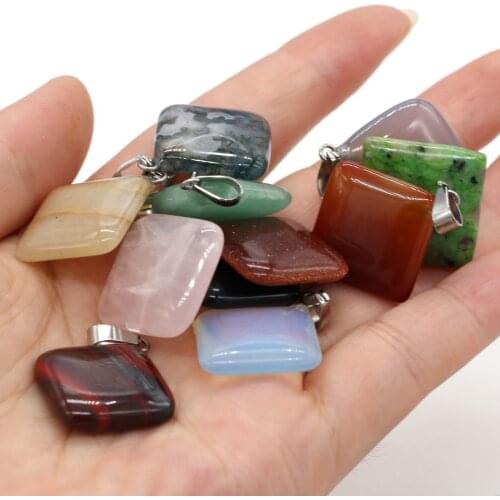 Natural Stone Pendant Square shape Semi-precious Stones Exquisite Charm for Jewelry Making DIY Necklace Bracelet Accessories