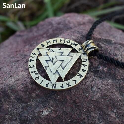 Viking Valknut Pendant Necklace Original Vintage Rune Odin Symbol Circle Talisman Male Chokers SanLan Jewelry
