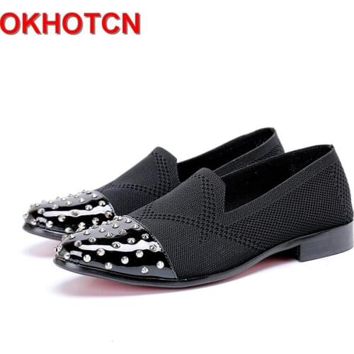 Fashion Men Loafer Shoes Black Patchwork Loafers Men Non-woven Fabric Zapatos De Hombre Breathable Rivet Men Driving Shoes Brand