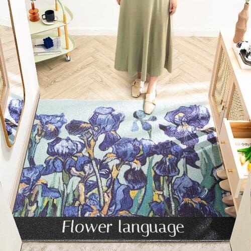 Oil Painting Flower Home Door Mat Kitchen Bath Bedroom Living Room Carpet PVC Silk Loop Anti-slip Mat Custom Entrance Door Mat