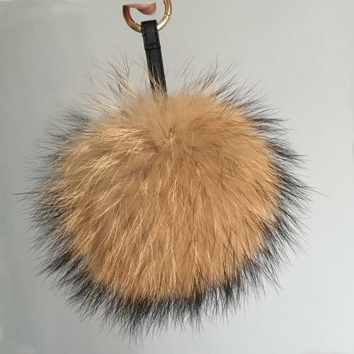 Fashion 15cm Fluffy Raccoon Fur Ball Keychain Real Fox Fur Keychain Fur Pompom Key Chain Pompon Keyring Charm Women Bag Pendant