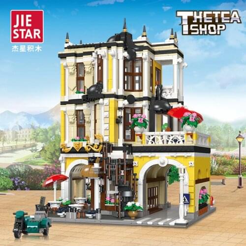 JIESTAR 89124 Tea House Model Modular MOC City Street View Series Children Assemble Building Toy Blocks Boy Gift