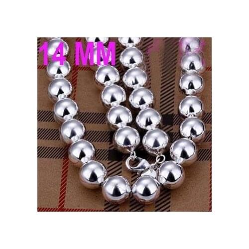 N068 Hot Sale Fine Silver Color Jewelry,Wholesale Factory Price 925 Charms Free Shipping Fashion Jewelry 14mm Bean Necklace /a