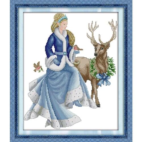 The winter fairy tales cross stitch kit aida 18ct 14ct 11ct count printed canvas stitches embroidery DIY handmade needlework