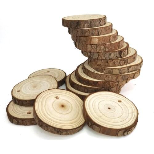 10 Pack Unfinished Pine Natural Round Wood Slices Circles With Tree Bark Log Discs For DIY Crafts Wedding Party Painting Decor
