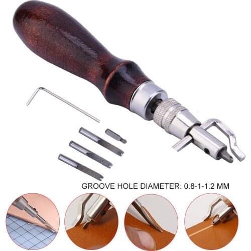 Sewing Groover Set 7-in-1 Adjustable Swappable Bits Stitching Punch Tool For Leather Edge Stitching Groove