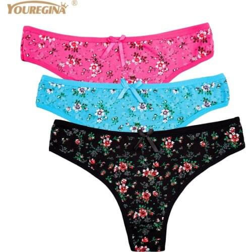 Womens Underwear Lingerie Ladies Panties Cotton Floral Print Sexy Tanga Knickers Women Thongs and G Strings 3 pcs/lot