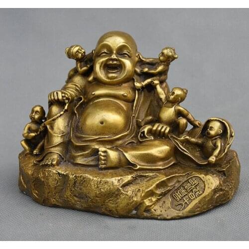 2018 New 6" Chinese Buddhism Brass Copper 5 Boys Kids Happy laugh Maitreya Buddha Statue