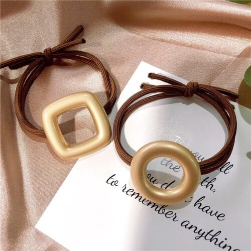 2020 New Korea Style Elegant Simple Sweet Trendy Metal Circle Square Rubber Band Hair Ropefor Women Fashion Hair Accessories