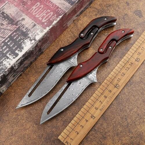 New mechanical folding knife Damascus knife blade fixed outdoor tactical camping survival survival EDC pocket defense tool knife