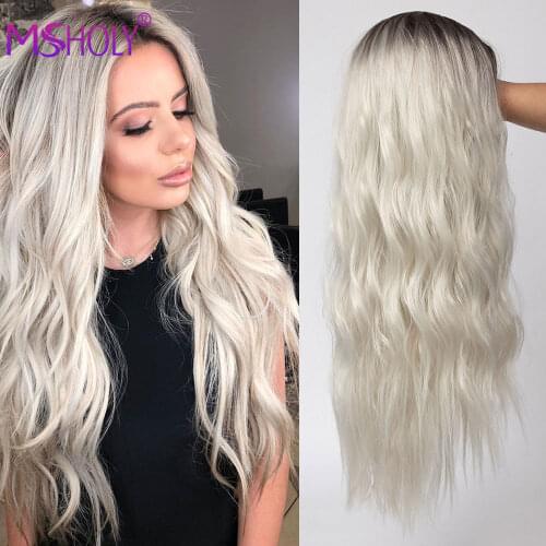 Long Hair Wavy Wig Highlight Grey Brown Honey Blonde Ombre Synthetic Wigs For Women 30 Inch Cosplay High Temperature Wig Msholy