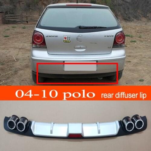 Polo 2004-2010 ABS Plastic Silver / Black Car Rear Bumper Rear Diffuser Spoiler Lip for Volkswagen Polo 2004-2010