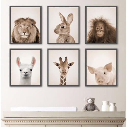 Lion Rabbit Giraffe Llama Orangutan Wall Art Canvas Painting Posters Nordic Prints Animal Wall Decor Pictures Baby Kids Room Dec