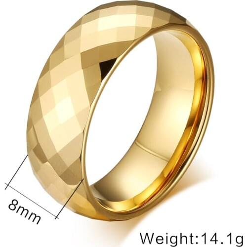 POYA 8mm Gold Tungsten Ring Men Women Faceted Wedding Band Comfort Fit