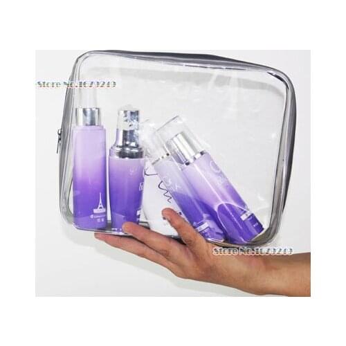 24*20*5cm Cosmetic Bag Clear Transparent Plastic PVC Bags Travel Makeup Cosmetic Bag Toiletry Zip Pouch 100pcs/lot
