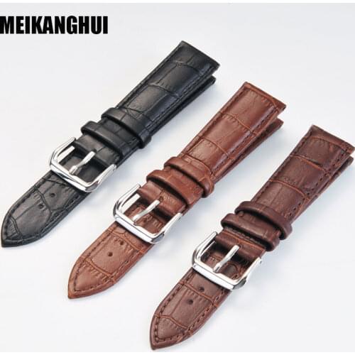MEIKANGHUI Black Brown watchband Steel Buckle genuine leather watch band 14mm 16mm 18mm 20mm 22mm 24mm high quality watch strap