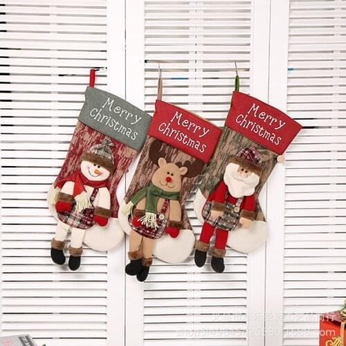 Christmas Stockings Santa Claus Sock Cartoon Printing Burlap Christmas Gift Bags Fireplace Ornaments for Xmas Party Decorations