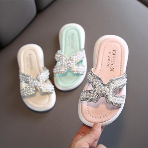 Cute Girls Slippers Kids Shoes Summer Bow Slippers Outdoor Children Beach Shoes Baby Toddler Sandal Flat Outdoor Flip Flop
