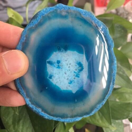 Blue agate plate geoid crystal mineral agate slice coasters