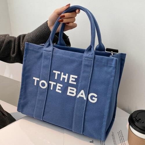 Summer Simple Letter Printing Canvas Hangbag Large Capacity Women Shopping Tote Female Shoulder Messenger Bag Travel Purse New