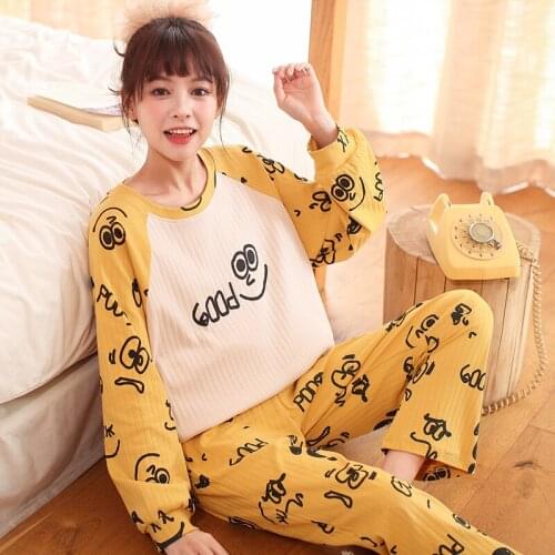 Loose Sleepwear lady Cotton bear cartoon Pijama Mujer Home Suit Girls Pyjamas Women Casual Doll Collar homewear Womens Pajamas