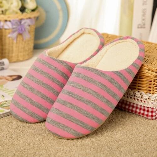 Women Slippers Autumn Winter Warm Men Shoes Striped Bottom Soft Home Slippers Cotton Slip-On Bedroom Shoes Indoor Floor Shoes