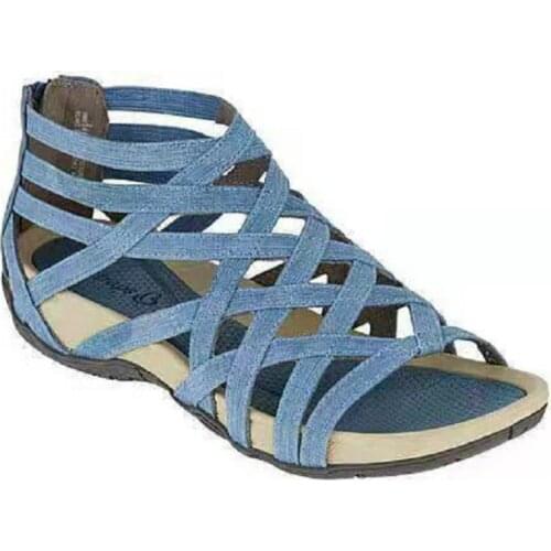 2021 foreign trade plus size new European and American wedge heel flat cross strap open toe hollow zipper Roman sandals women