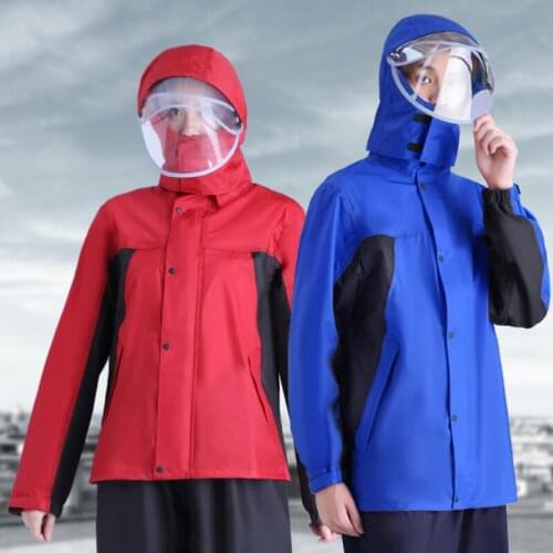 Adult Men Rain Coat Jacket Set Hooded Raincoat Pants Waterproof Rain Coat Women Impermeable Chubasquero Mujer Rain Gear DK50RT