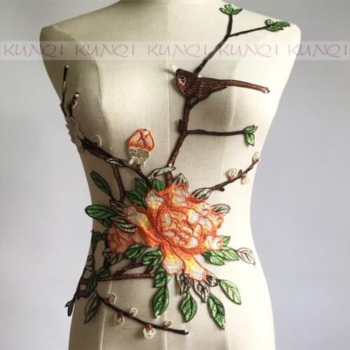 1 Pc 39*49cm Bird Flower Embroidery / Applique Water-soluble Patch Hand Sewn on Clothes,Cloth Accessory DIY