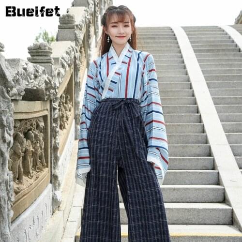 Women Ancient Chinese National Costumes Hanfu Suit Elegant Retro Plaid Folk Clothing Princess Oriental Costume Vintage Outfit