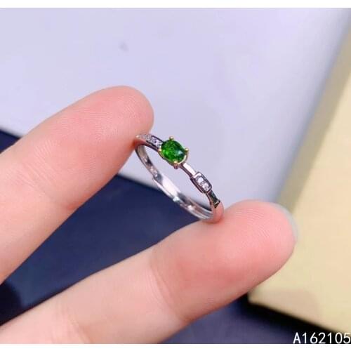925 pure silver Chinese style natural diopside womens fresh small exquisite adjustable gem ring fine jewelry support detection