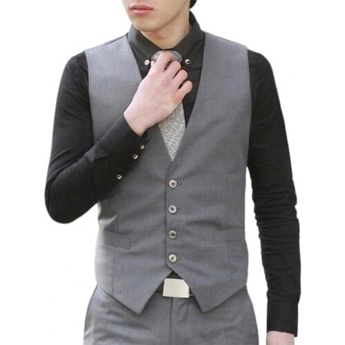 Men Suit Solid Color Vest New Business Single-breasted Slim Waistcoat Men Wedding Dress Suit Vest chaleco hombre weste herren