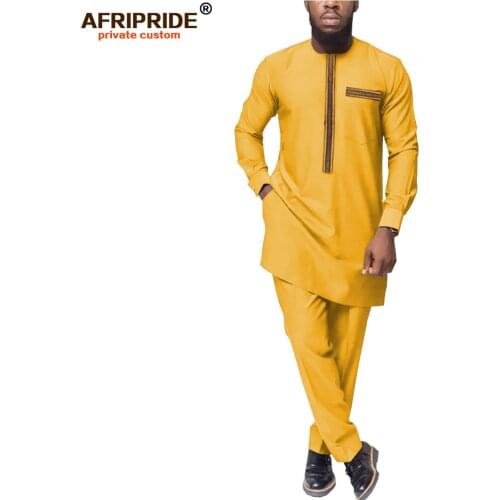 2020 African Men Clothing Dashiki Coats+Ankara Pants Clothes Set Attire Bazin Riche Outfit Tracksuit Outwear AFRIPRIDE A1916042