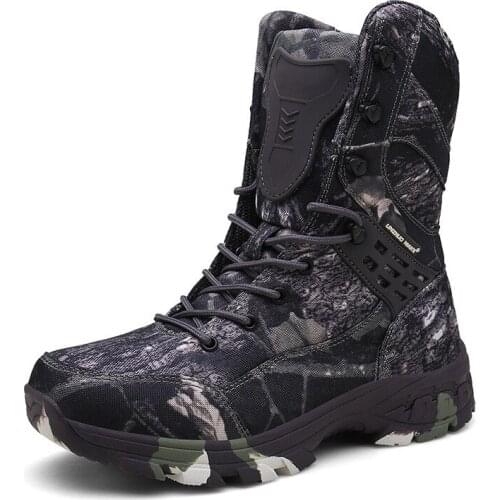 Mens Outdoor Climbing Waterproof Camouflage Combat Boots Jungle Hiking Hunting Military Training Tactical Boot High Shoes