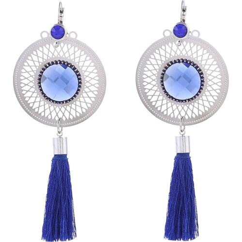 Blue Tassel Long Dangle Earrings For Women Fashion Wedding Jewelry Accessories Round boho Ethnic Drop Fringe Earrings 2018