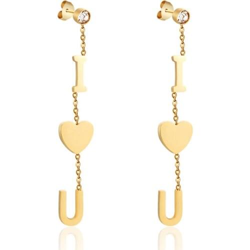 Hot Sale Beautiful Love Expression I L U Drop Earrings Titanium Steel Gold Rose Gold Color Jewelry Zircon Earrings For Women