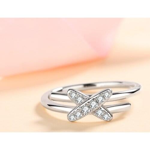 Silver 925 Original Brilliant Cut Diamond Test Past 0.2 Carat D Color Moissanite Cross Letter Ring for Girls Gemstone Jewelry