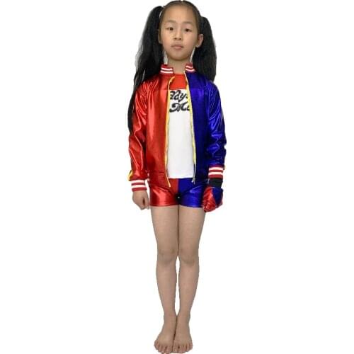 Suicide cosplay Costumes Squad Харли Куинн Monster T Shirt coat Jacket Pants Bracelet Belt necklace Gloves Accessories Full Set