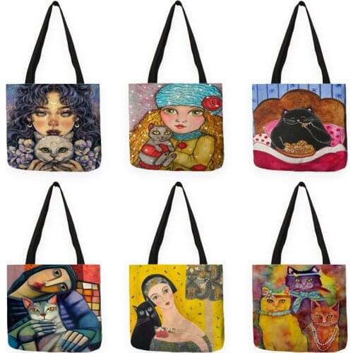 Creative Women Cats Series Printing Handbag Lady Shouler Bag Eco Reusbale Shopping Bags Totes For Groceries B13071