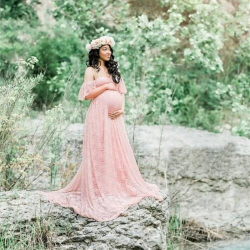 Lace Fancy Maternity Dress Off Shoulder Sexy Gown Dress Photography Baby Shower Maxi Gown Dresses Photography Props 2021