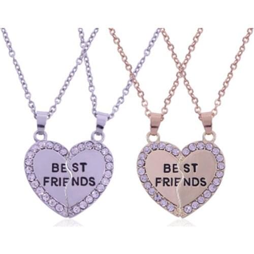 New Best Friend Gold Rhinestone Bestfriend Heart Broken Pendant Friends Friendship His For Friendship Gift Accessorie