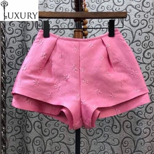 Summer Fashion Style 2020 Women Vintage Jacquard Flower Patterns Casual Pink Apricot Short Pant Ladies Basic Shorts